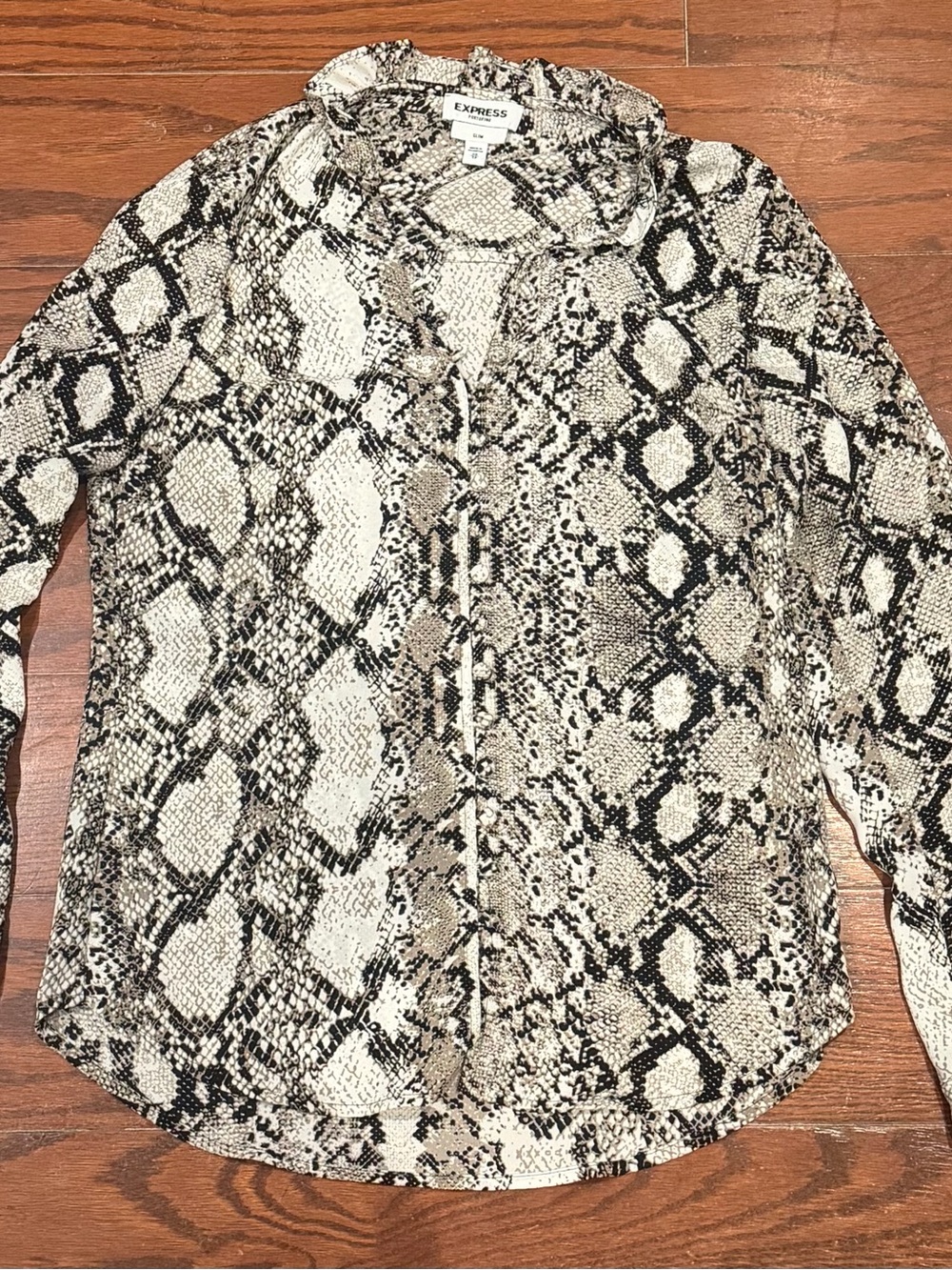 Express Neutral Snake-Print Button-Up Blouse